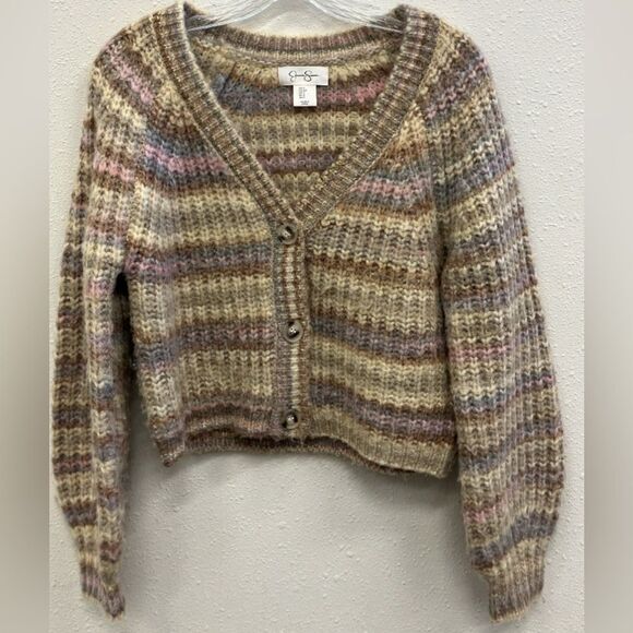 Jessica Simpson Striped Knit Cropped Women's Wool Blend Academia Sweater small - Picture 1 of 3